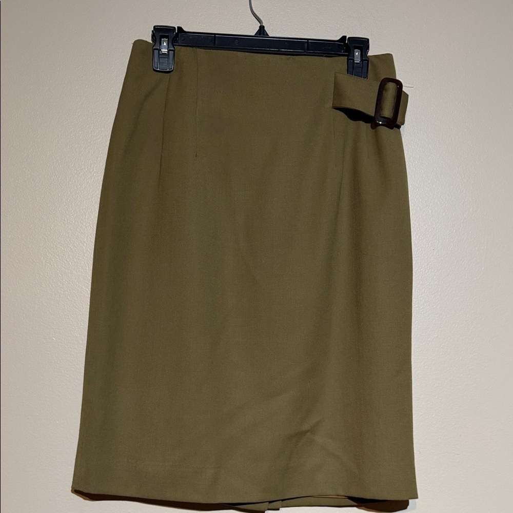 Vintage wool Ann Taylor Olive Pencil Skirt with Buckle
